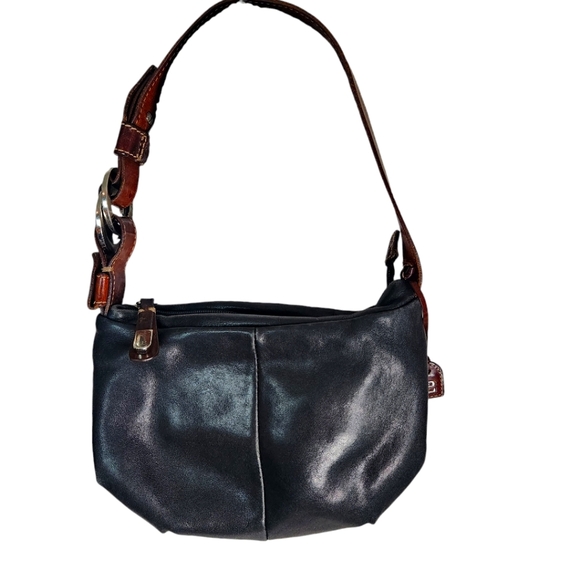 Vtg El Portal black and brown leather shoulder bag - Picture 1 of 12